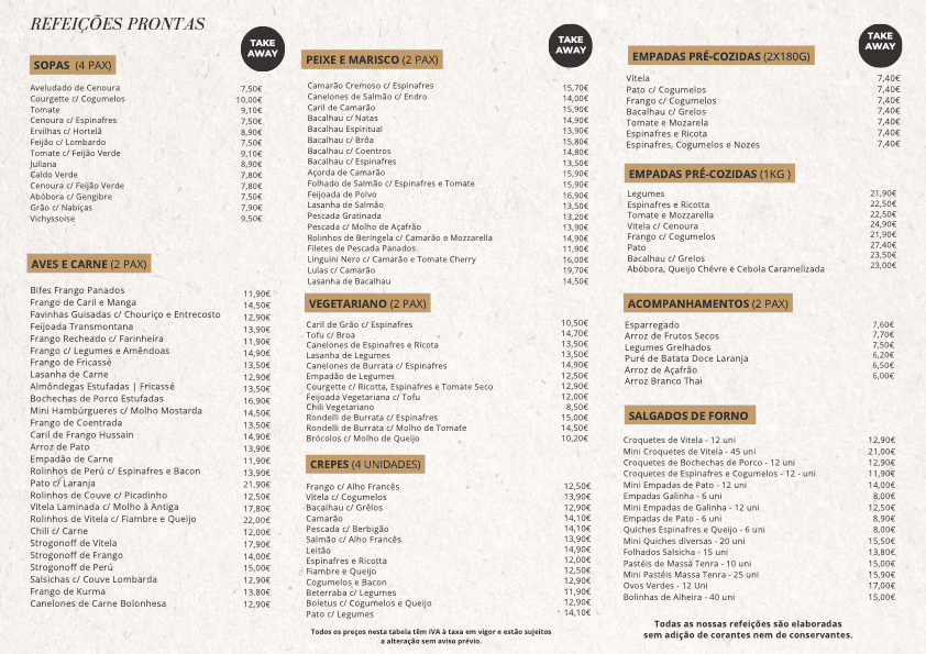 Elias - Carta de refeições congeladas